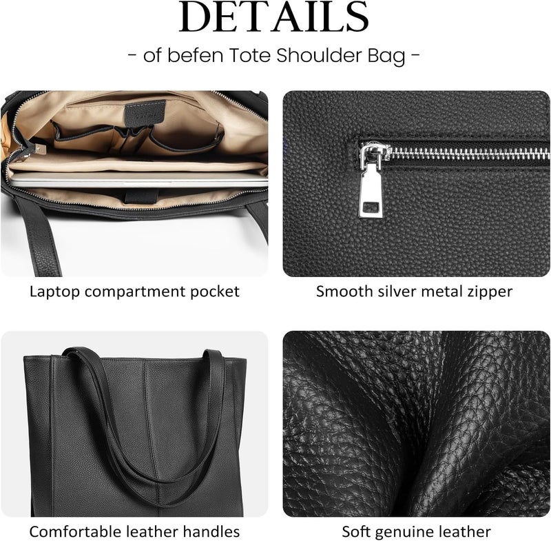 befen Genuine Leather Tote Bag for Women Work, Women's Leather Shoulder Bags Purses Satchel Handbags with Laptop Compartment - Image 5